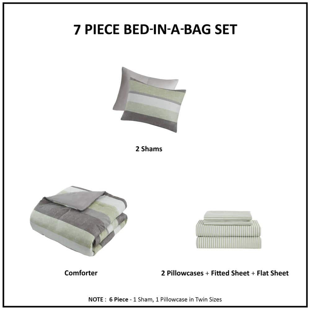 California King Green and Grey Microfiber Bed in a Bag Set