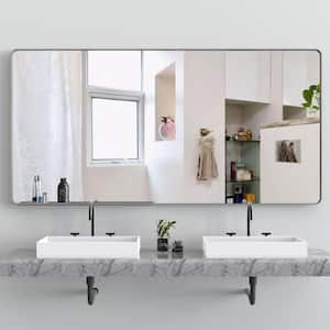 72 in. W x 36 in. H Rectangle Hanging Aluminum Framed Wall Mirror Bathroom Vanity Mirror with Removable Tray in Silver