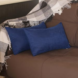 Honey Decorative Throw Pillow Cover Solid Color 12 in. x 20 in. Navy Blue Lumbar Pillowcase Set of 2