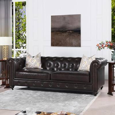 Faux Leather Tufted Sofas Living Room Furniture The Home Depot Faux Leather Tufted Sofas Living, Black Faux Leather Tufted Sofa