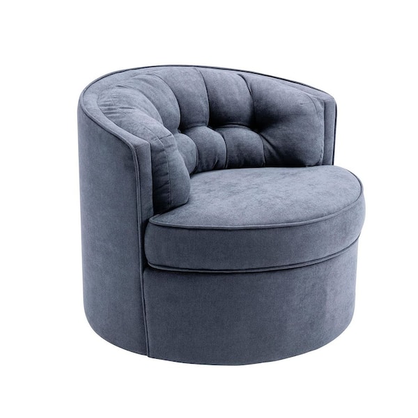 Zeus & Ruta Modern Gray Linen 360-Degree Swivel Round Barrel Chair, Comfy Tufted Back Fabric Accent Leisure Chair