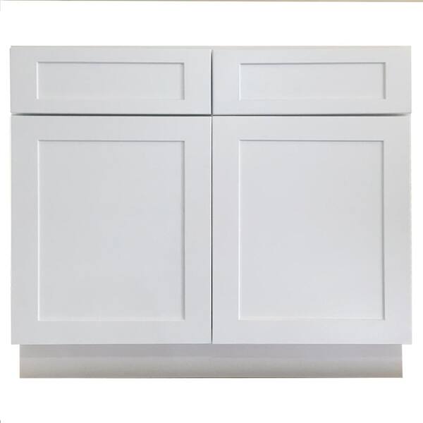 Cabinet Collection Shaker Ready to Assemble 36x34.5x24 in. Base Cabinet with 2-Door and 2-Drawer in White