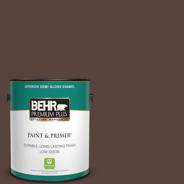 BEHR PREMIUM PLUS 1 gal. #BXC-78 Cordovan Leather Semi-Gloss Enamel Low Odor Interior Paint & Primer