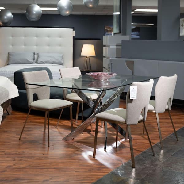 Pyrite Clear Glass 63 in. Cross Legs Rectangular Dining Table Seats-6
