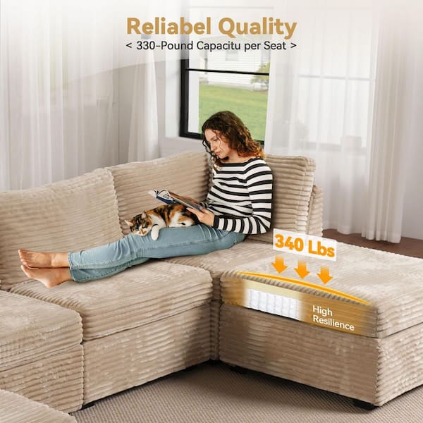 Allwex CUKE 159 in. Wide 8-Piece Modern Deep Seat Plush Corduroy U