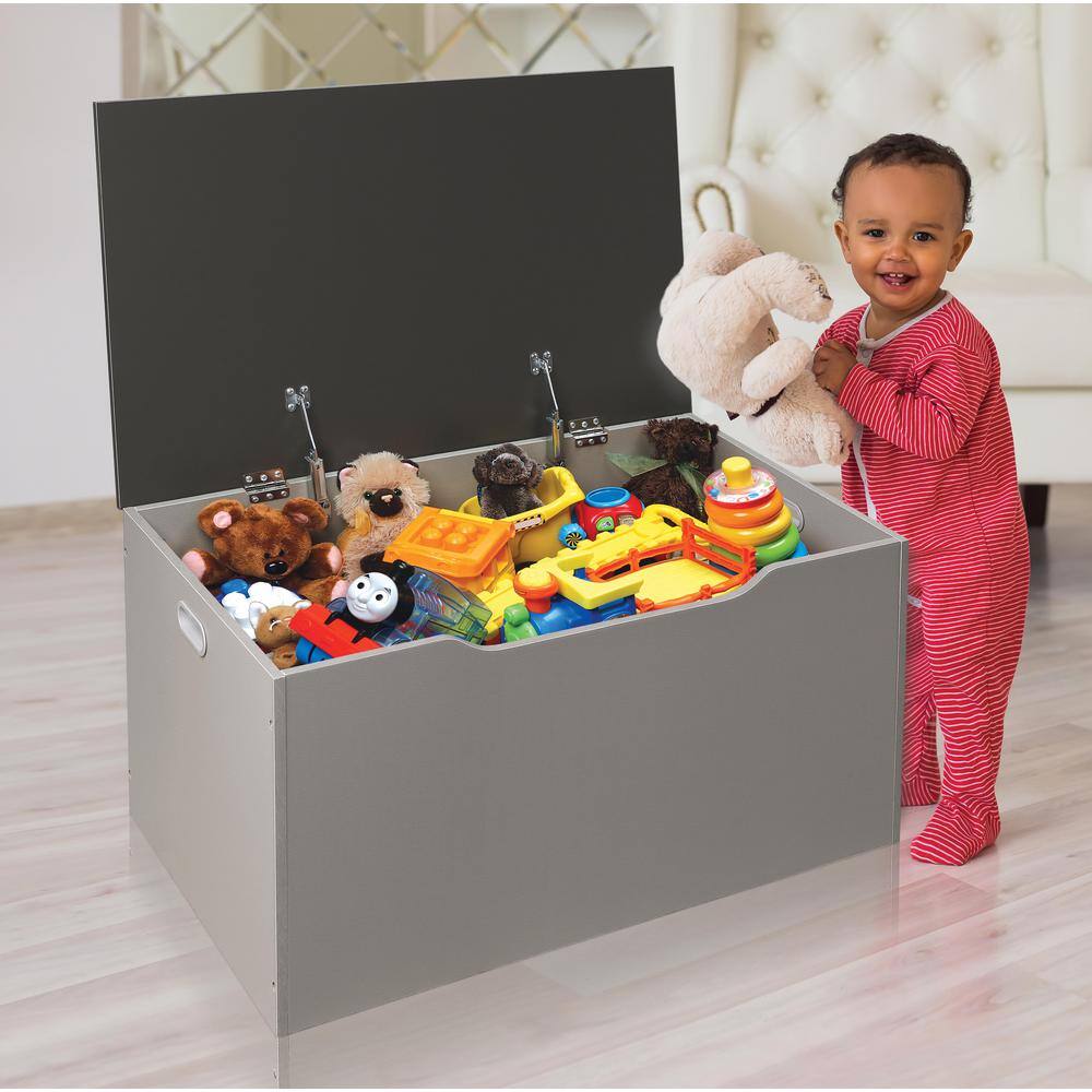 Light Gray and Dark Gray Woodgrain Toy Storage Bench