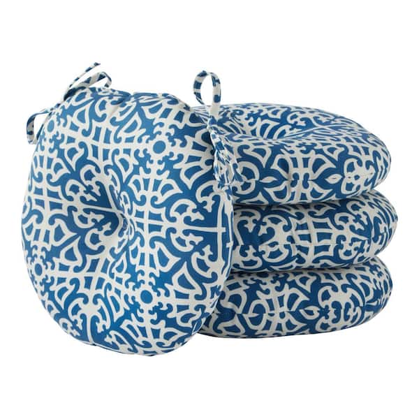 Greendale Home Fashions Indigo Lattice 15 in. Round Outdoor Seat Cushion (4-Pack)