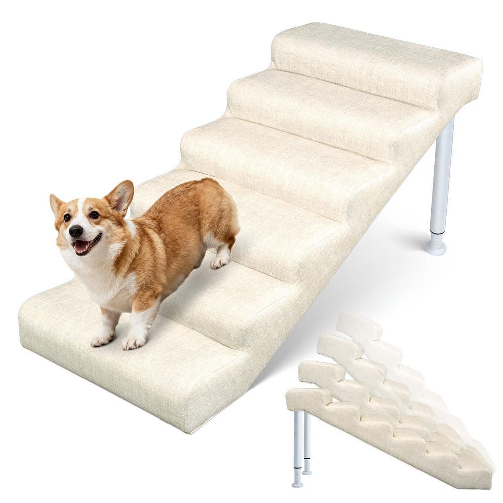 BOZTIY Leather Dog Stair Extra Wide Dog Step for Bed and
