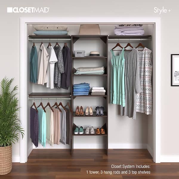 ClosetMaid 6705 Style+ 73.12 in. W - 121.12 in. W Chocolate Basic Floor Mount Closet Kit with Top Shelves - 2