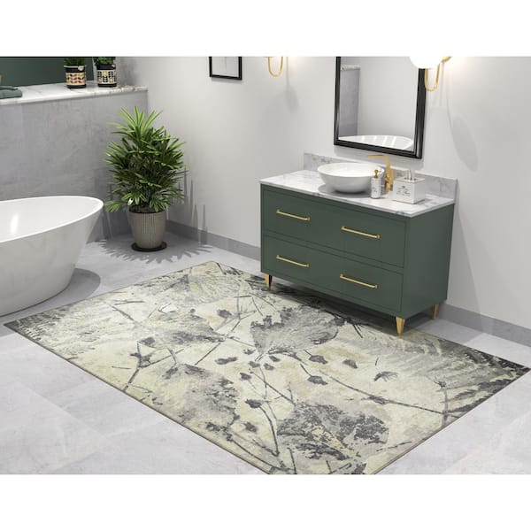 Cayetana Gray 9 ft. x 12 ft. Tropical and Floral Machine Washable Area