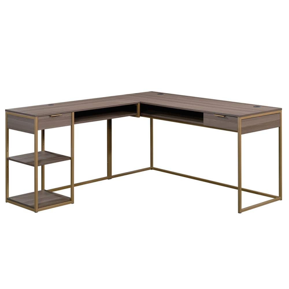 Diamond Ash L-Shaped Computer Desk with Drawers