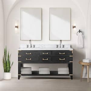 Irvington 60 in W x 22 in D Black Oak Double Bath Vanity and Carrara Marble Top