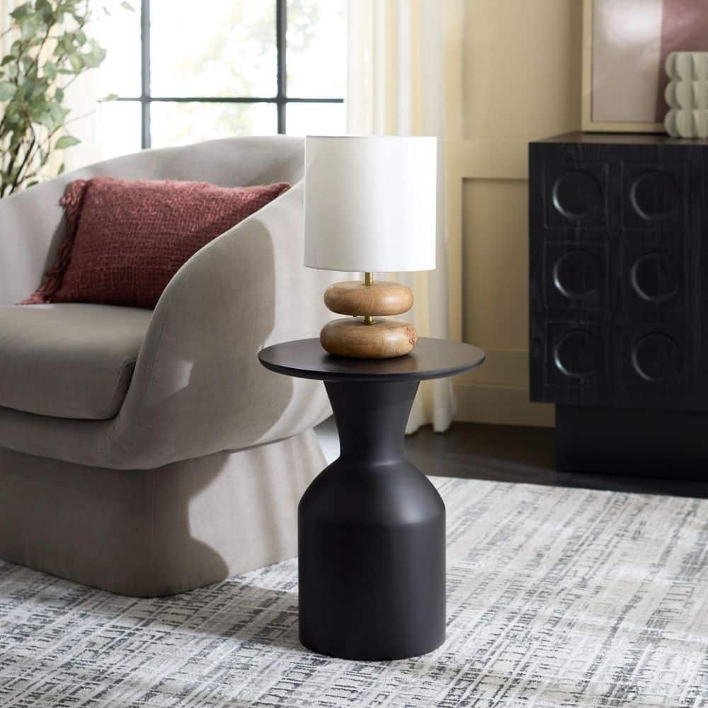 Tazon 14 in. Black Wood Round End Table