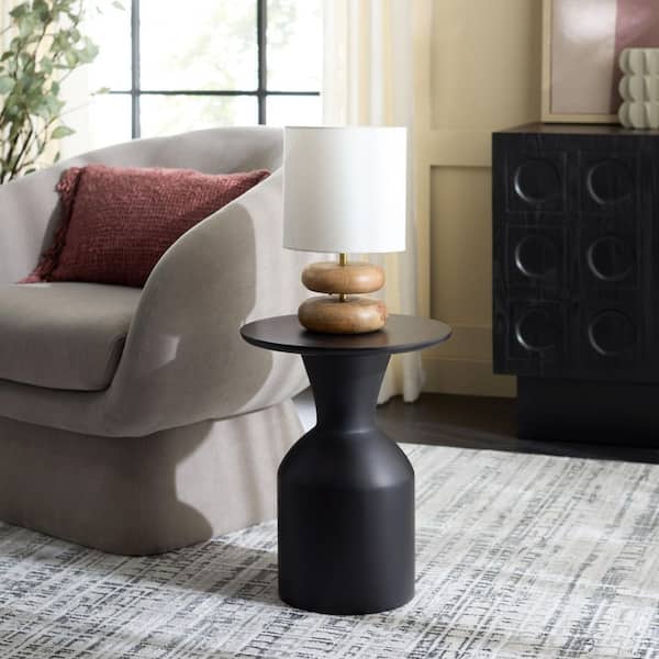 Tazon 14 in. Black Wood Round End Table