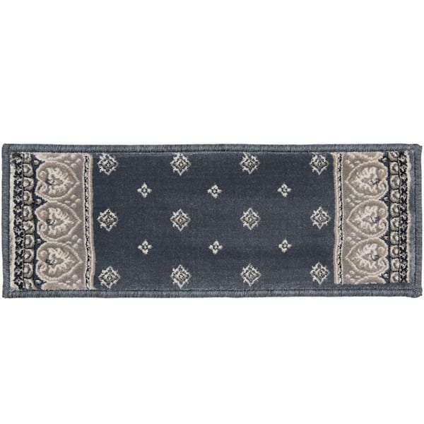 Natco Kurdamir Fleur de Lis Shade/Chalk 9 in. x 26 in. Polypropylene Stair Tread Cover
