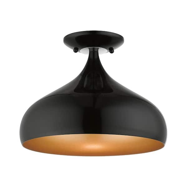 AVIANCE LIGHTING Hansberry 11.75 in. 1-Light Shiny Black Teardrop Semi Flush Mount