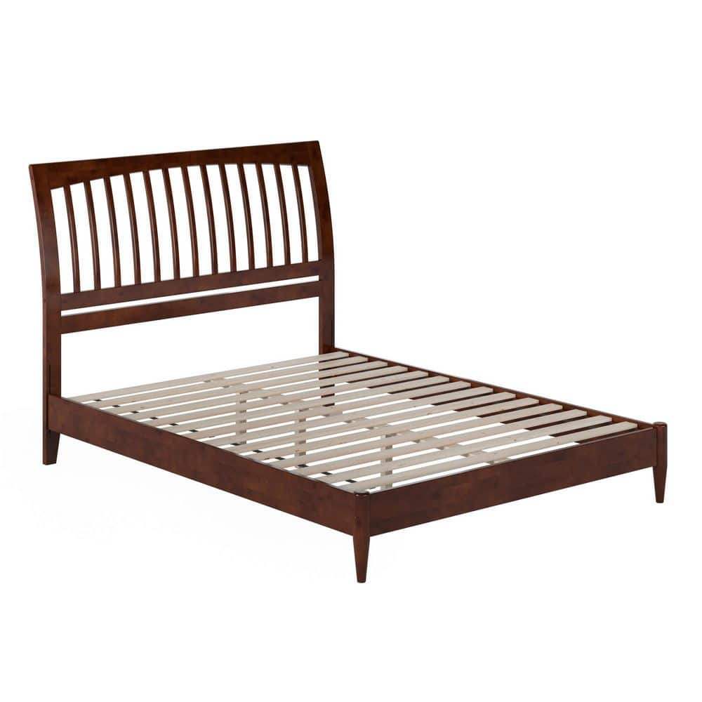 Orleans Queen Walnut Wood Low Profile Sleigh Platform Bed