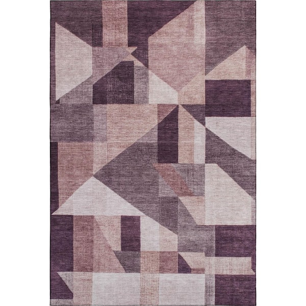 Mayfield Premium Machine Washable Abstract AMF2365 Eggplant 5 ft. x 7 ft. 6 in. Area Rug