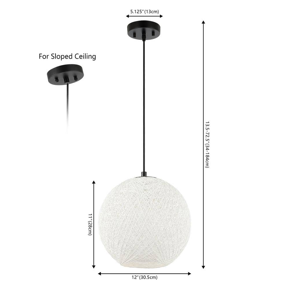 White Bohemian Woven Globe LED Pendant Light