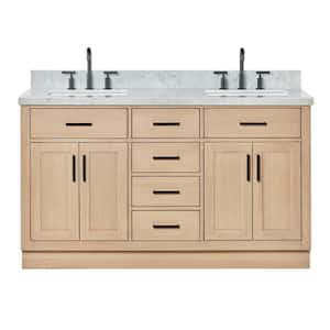 Hepburn 61 in. W x 22 in. D x 36 in. H Double Freestanding Bath Vanity in Oak with Carrara White Marble Top