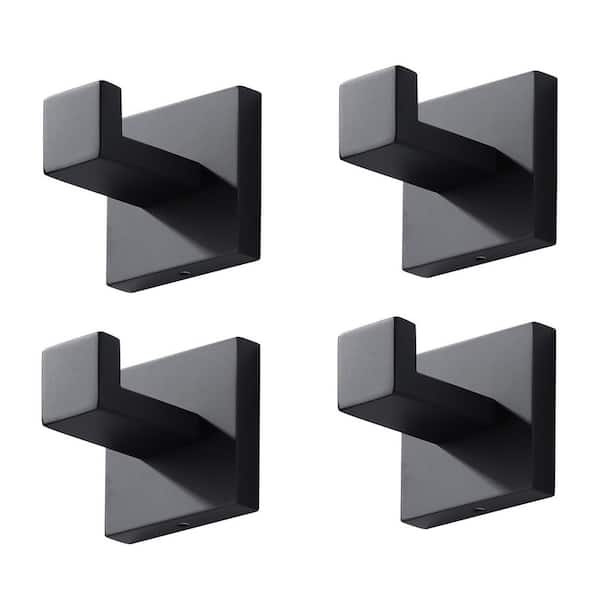 AVITAS Stainless Steel Wall-Mounted J-Hook Bathroom Robe/Towel Hook in Matte Black (4-Pack)