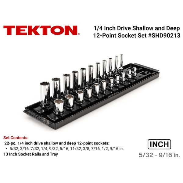 1/4 in. Drive 12-Point Socket Set with Rails (5/32 in.-9/16 in.) (22-Piece)