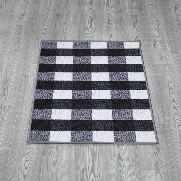 Cotton Buffalo Plaid Area Rug Checkered Woven Door Mat with Non Slid Pad 2x3 ft 