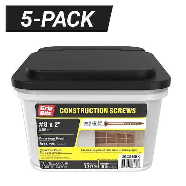 5-Pack #8 x 2 in. Star Drive Flat Head Coarse Thread Construction Screws (10 lb. Box / 2375-Piece)