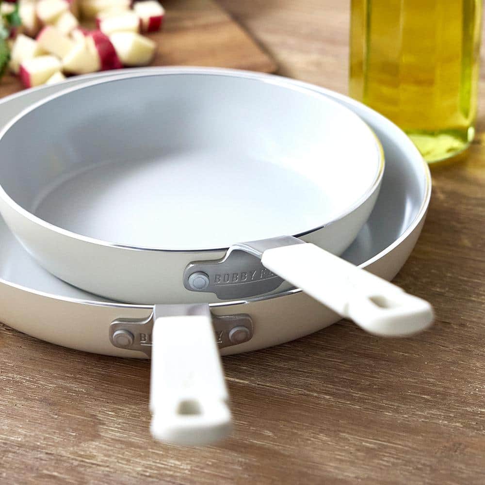 Cream Aluminum Ceramic Nonstick Fry Pan Set with Lids