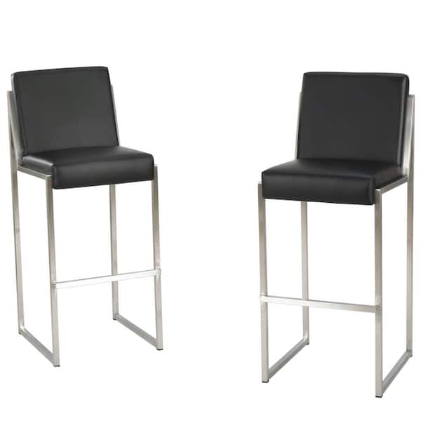 Noble House Vasilus 29.50 in. Black Leather Bar Stool (Set of 2)