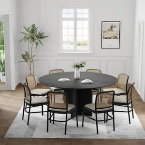 Flora Modern Black Round Oak Wood Top 59 in. Cross Leg Dining Table Seats 8