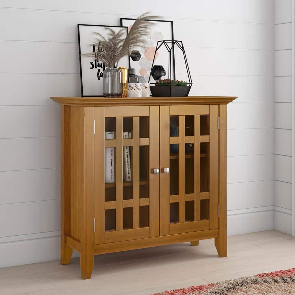 Bedford Light Golden Brown Pine Media Cabinet with Glass Doors