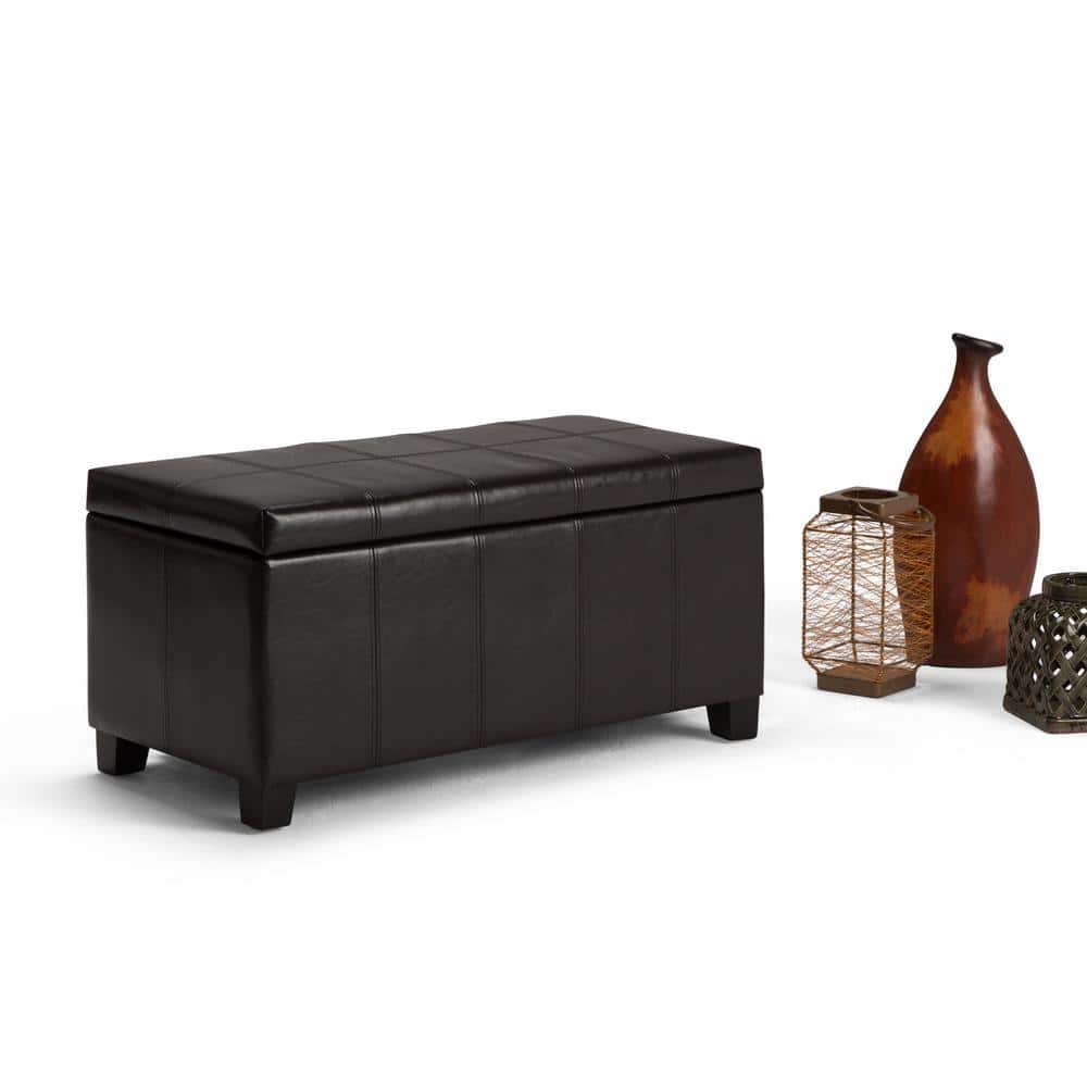 Dover Espresso Brown Faux Leather Storage Ottoman Bench