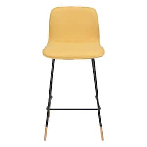 26.8 in. Yellow Low Back Metal Counter Height Bar Chair with Upholstery Seat