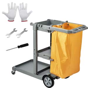 Janitorial Trolley Cleaning Cart with PVC Bag Cleaning Cart 3-Shelf for Offices, Hotels, Airports