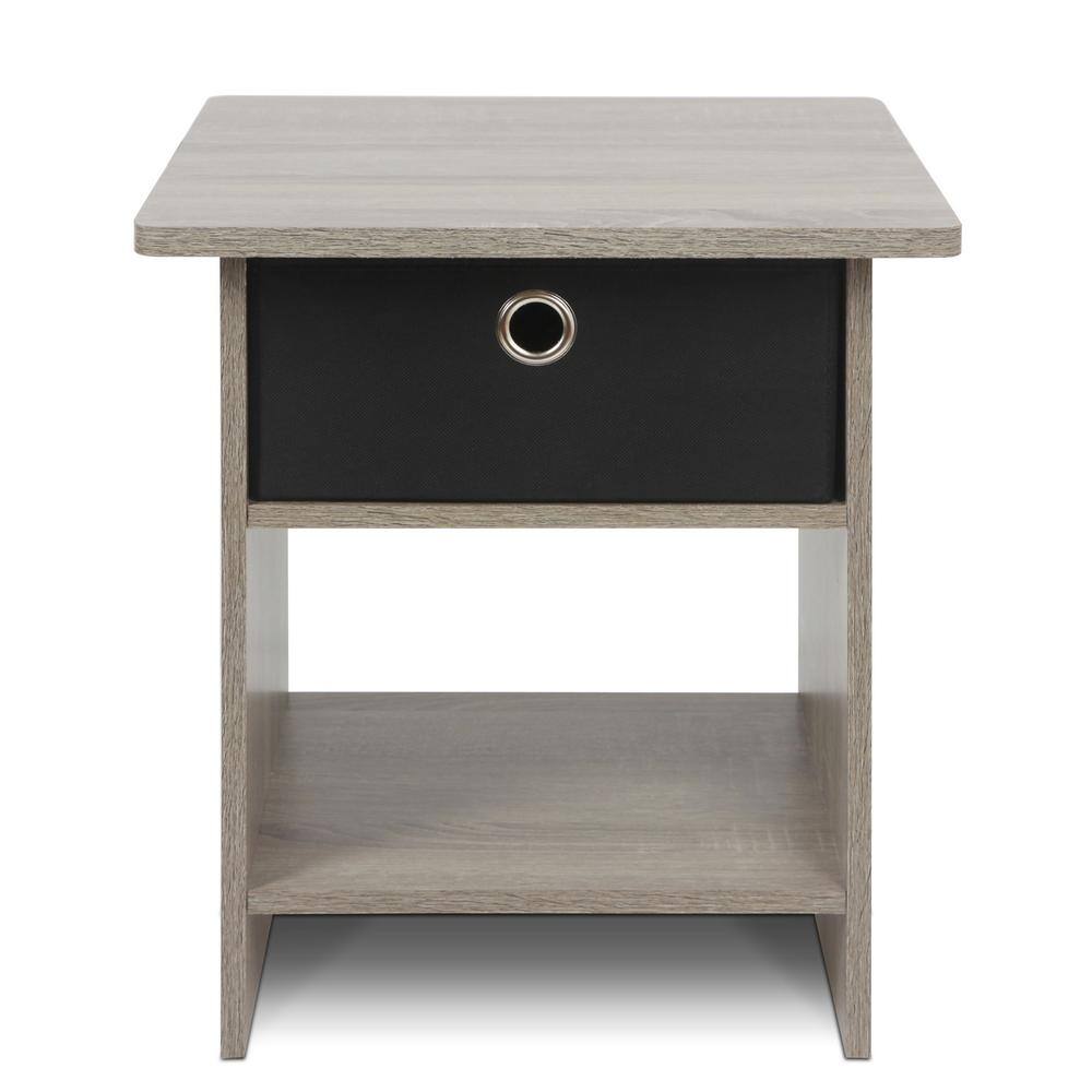 French Oak Grey and Black Square Wood End Table with Storage Bin