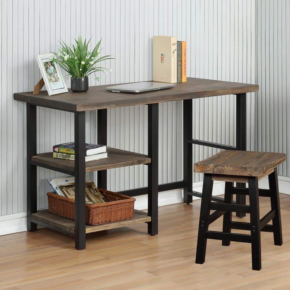 Pomona 48" Medium Brown Birch Wood Desk with Metal Legs