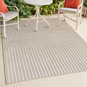 Sofia High-Low MidCentury Modern Arch Stripe 2-Tone Beige/Cream 3 ft. x 5 ft. Indoor/Outdoor Area Rug