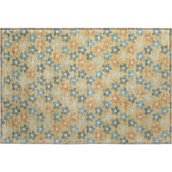 Mayfield Premium Machine Washable Abstract AMF2569 Gold 2 ft. x 3 ft. Accent Rug