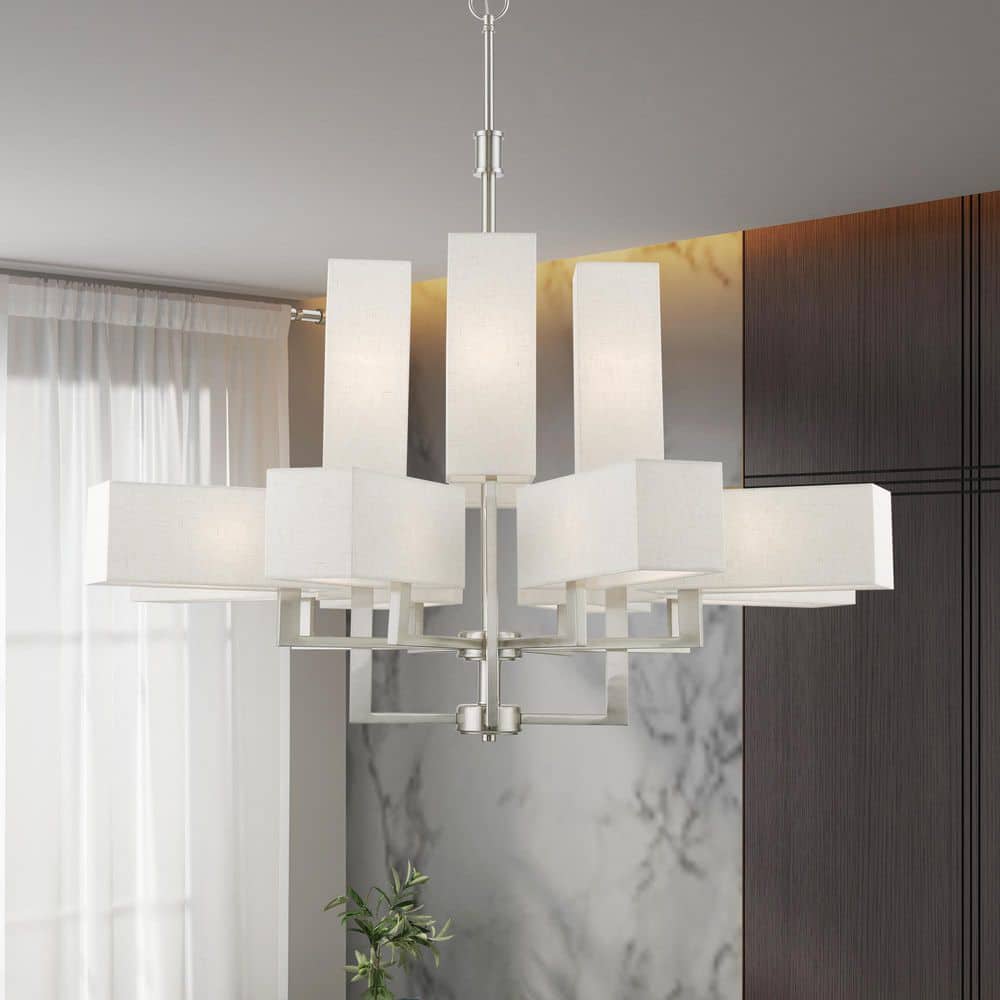 Elegant Brushed Nickel 12-Light Chandelier with Crystal Accents
