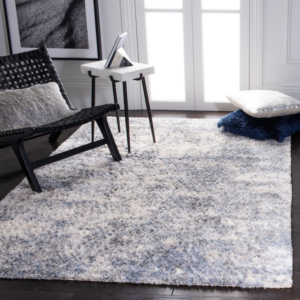 Berber Shag 5 ft. x 8 ft. Ivory/Blue Abstract Modern Area Rug