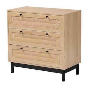 Cherelle Light Brown and Black Storage Cabinet with Three-Drawers