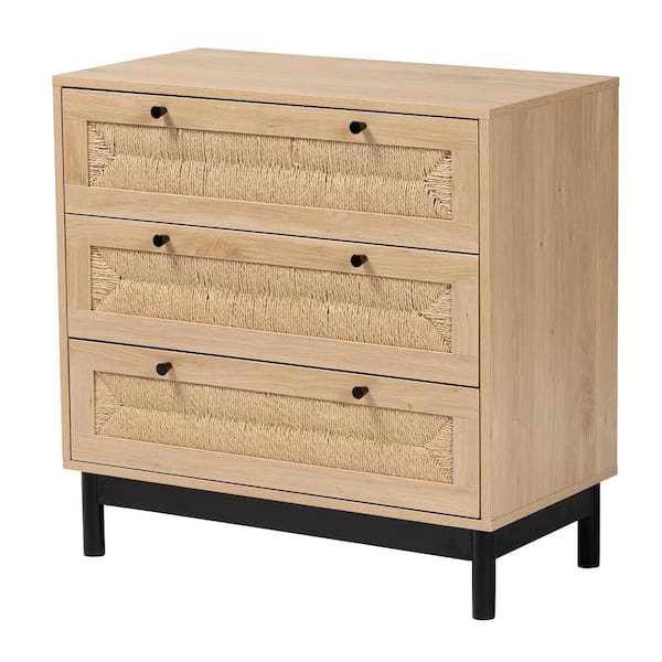 Baxton Studio Cherelle Light Brown and Black Storage Cabinet with Three-Drawers