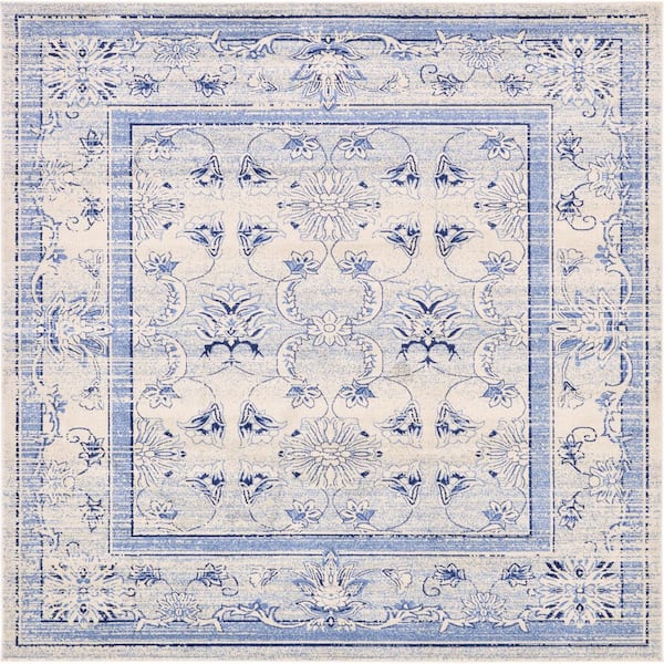Unique Loom La Jolla Botanica Blue 10' 0 x 10' 0 Square Rug