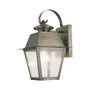 Willowdale 12.5 in. 1-Light Vintage Pewter Outdoor Hardwired Wall Lantern Sconce with No Bulbs Included