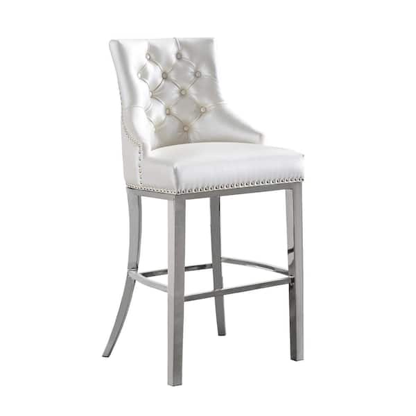 Best Quality Furniture Alberto 29 in. H White P/U Leather Full Back Metal Frame Barstool With Stainless Steel Legs (Set of 1)