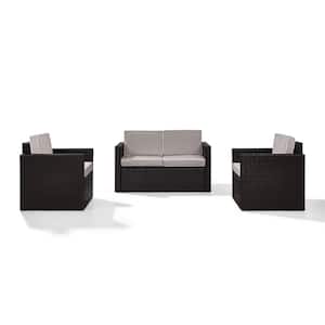 Palm Harbor 3-Piece Wicker Outdoor Seating Set with Grey Cushions - Loveseat and 2 Outdoor Chairs