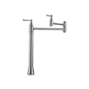 Deck Mount Pot Filler Faucet with Double-Handle in Brushed Nickel