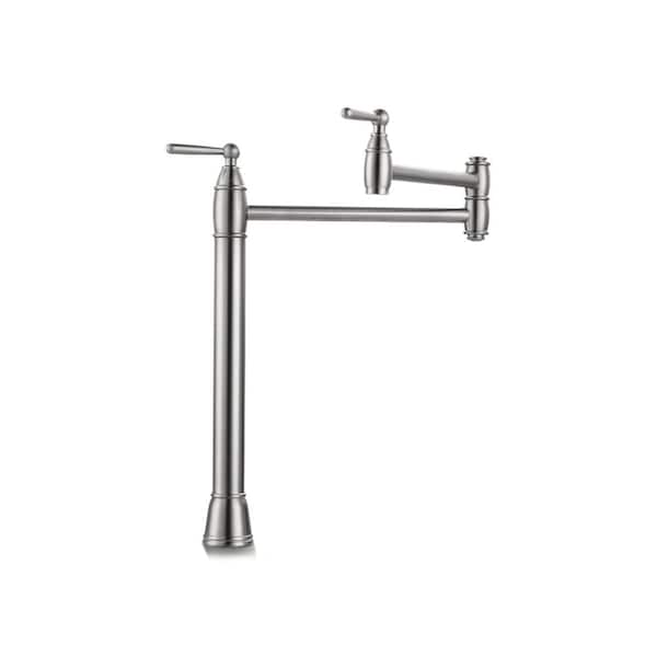 ALEASHA Deck Mount Pot Filler Faucet with Double-Handle in Brushed Nickel