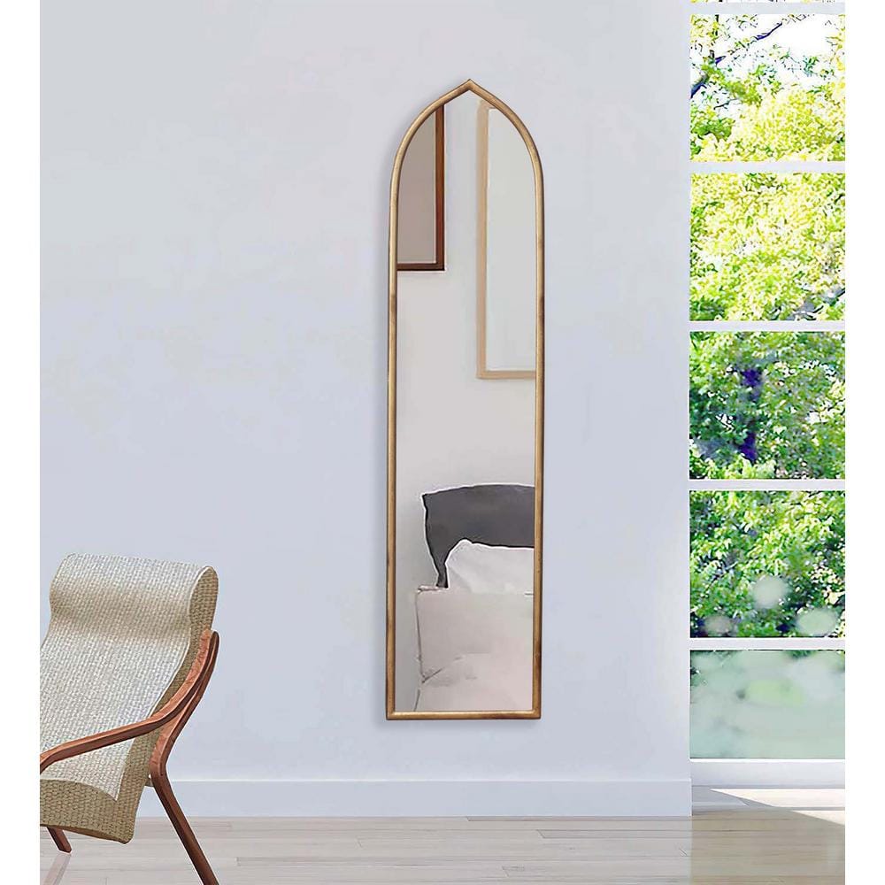 Antique Gold 50'' Full Length Arched Metal Wall Mirror